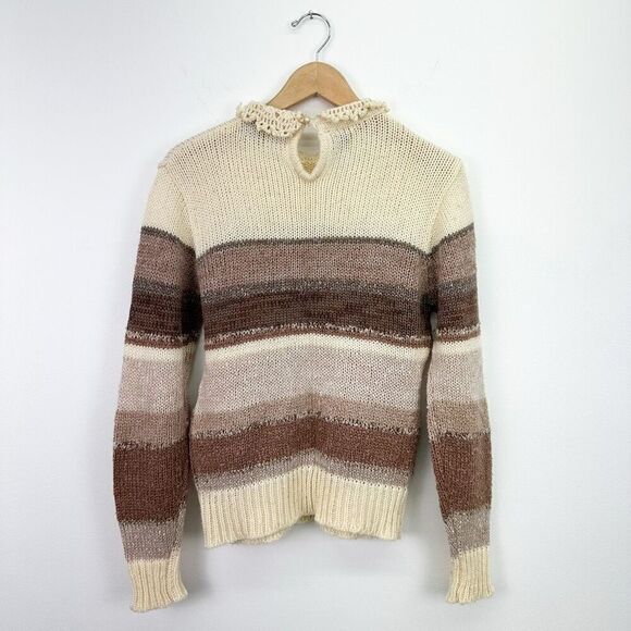 2OANS Knits by Mariea Kim Women’s Neutral Crochet Peter Pan Collar Sweater - Picture 2 of 12